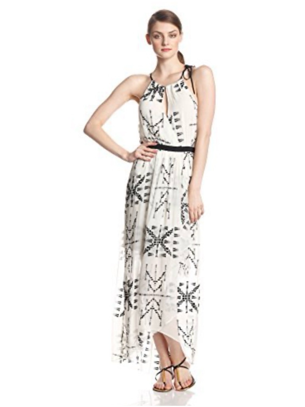 Twelfth Street by Cynthia Vincent Silk Embroidered Maxi Dress Boho Halter XS/S